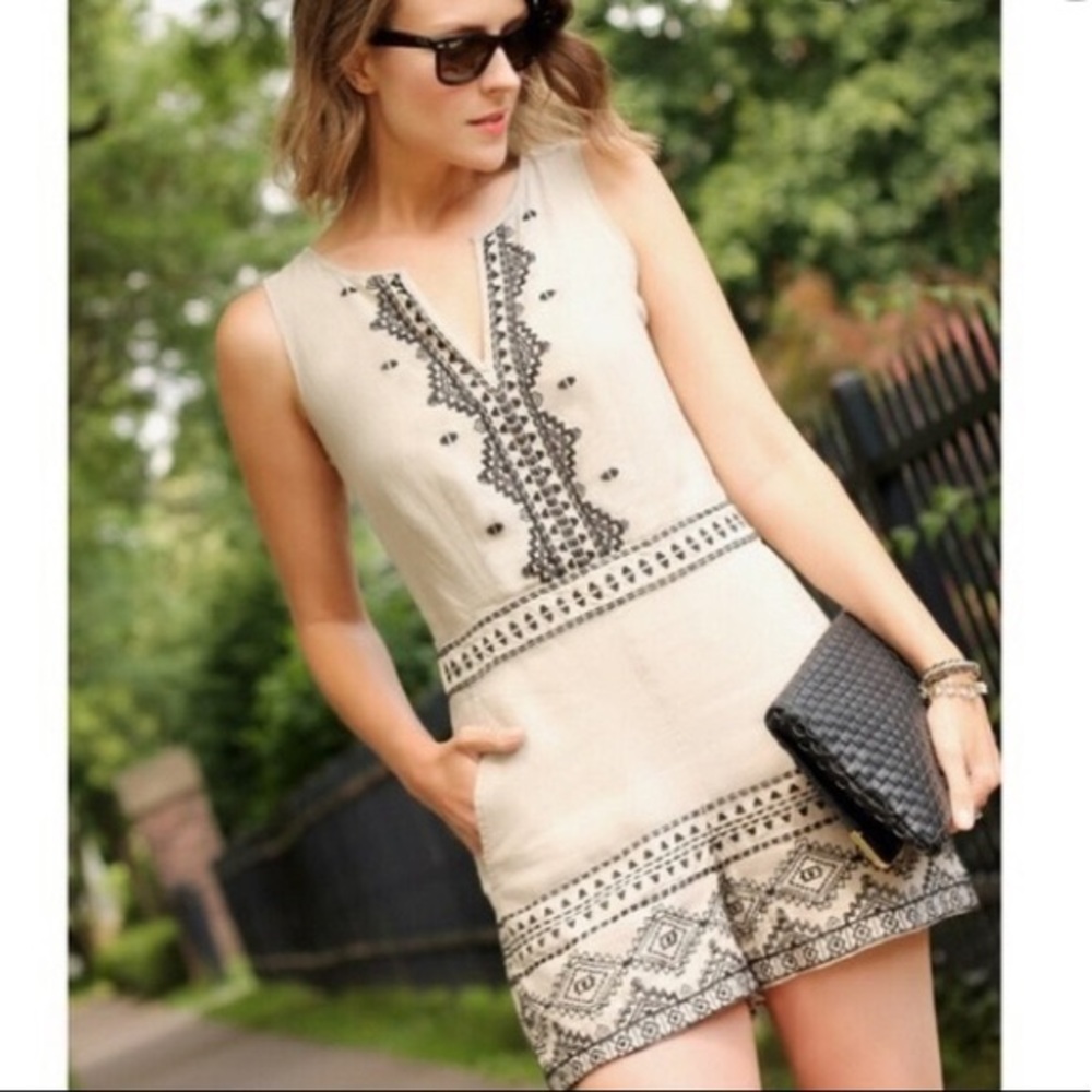 LOFT Linen Embroidered Romper